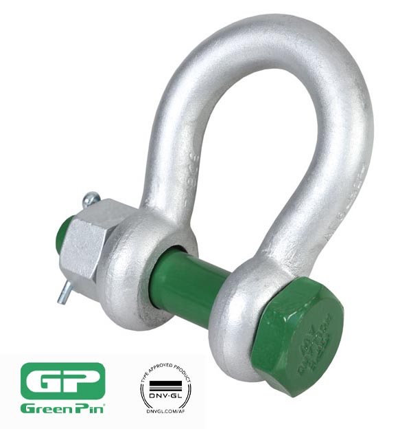 Green Pin Standard Bow Shackle with Safety Nut and Bolt Pin